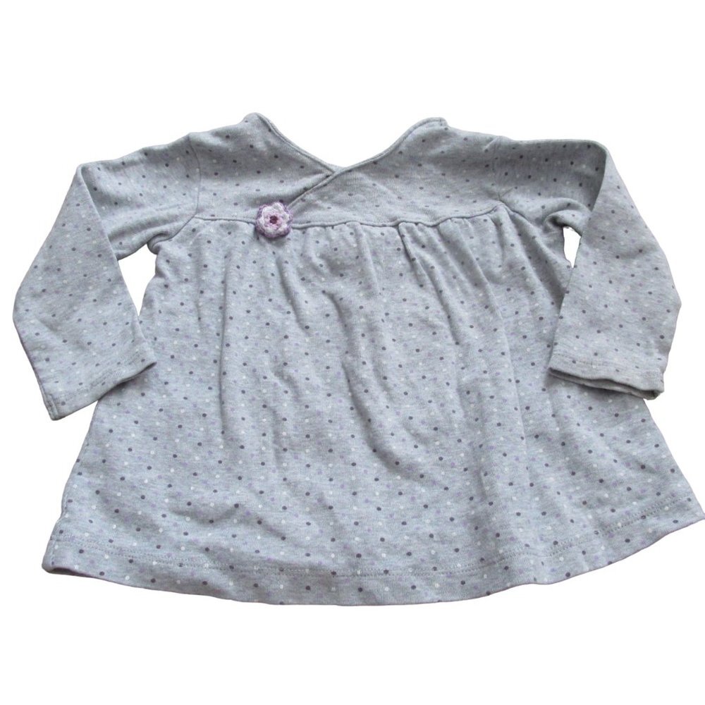 Carters Pullover Shirt Infant Girls 9M Gray Purple Polka Dot Long Sleeve Top